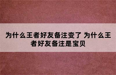 为什么王者好友备注变了 为什么王者好友备注是宝贝